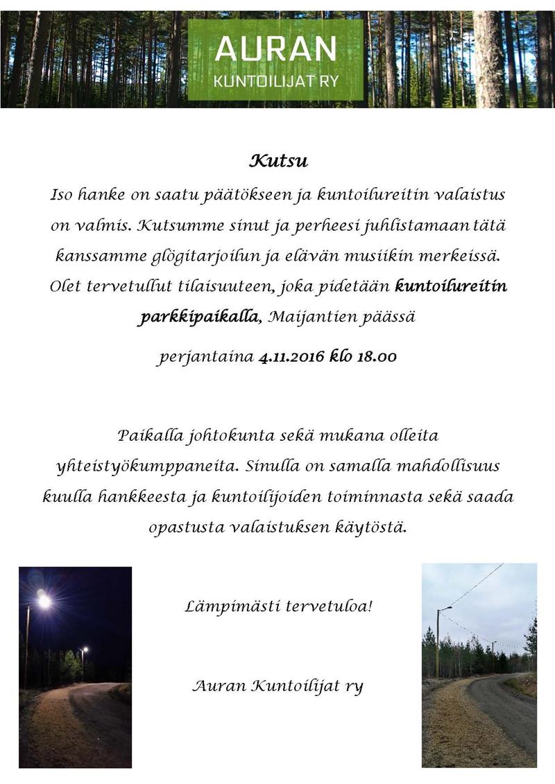 Kutsu Auran Kuntoilijat ryn valojuhliin